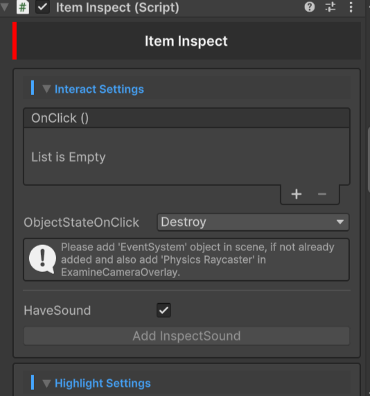 Item Inspect Setup